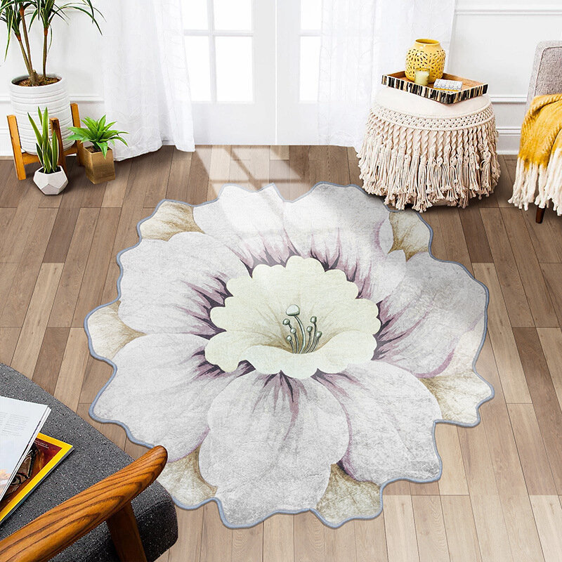 Tapete de pelúcia antiderrapante lavável, Tapete irregular em forma de flor, Tapetes nórdicos modernos para casa, Decoração da sala de estar