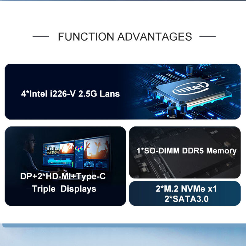 Настольный компьютер Intel 12-го поколения N100/i3-N305 Mini PC 4xi266-V 2.5GbE DP 2xHD-MI Type-C с тройным отображением мягкой маршрутизации с Win10