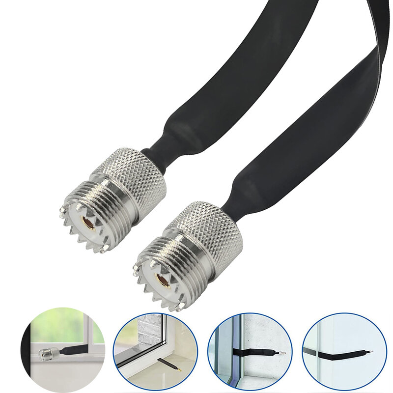Window/Door Pass Through Flat RF Coaxial Cable SO239 UHF Female to UHF Female Male  PL259 50 Ohm RF Coax Pigtail Extension Cord