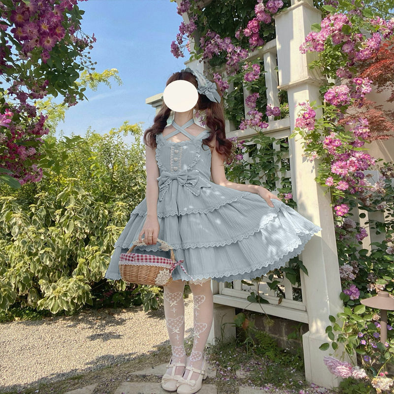 Vestido Lolita Kawaii para mujer, vestido de tirantes Jsk, princesa diaria, fiesta de té, hada, lazo, japonés, Vintage, Victoriano