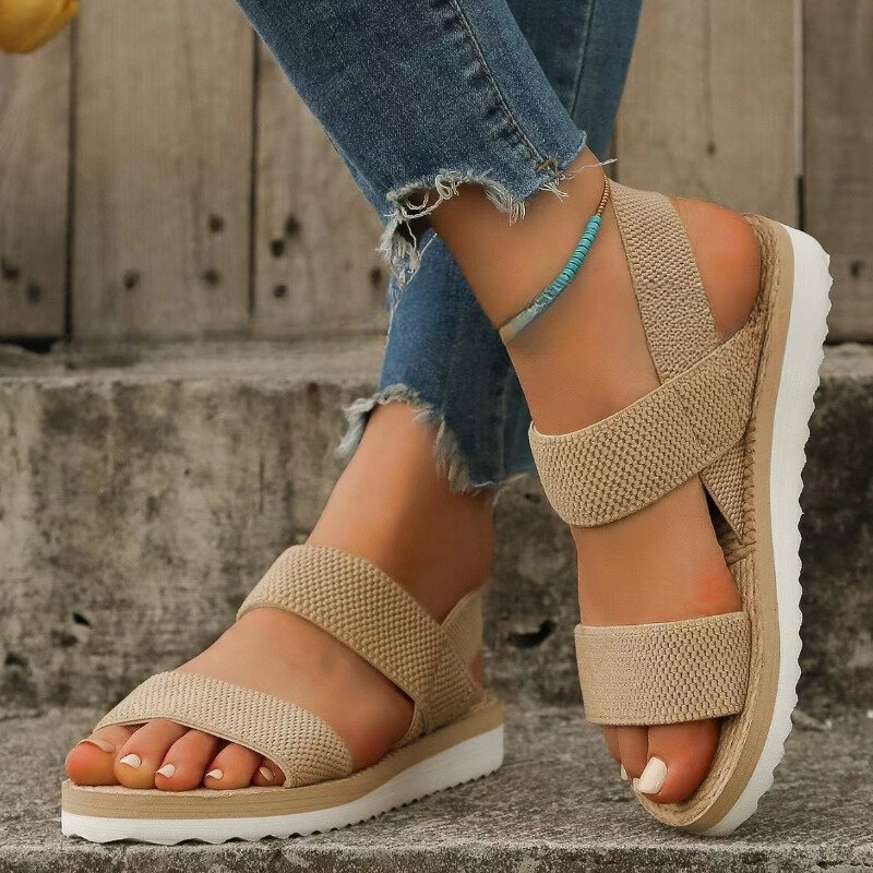 Sandały damskie z wystającym palcem gumki na platformie sandały plażowe na zewnątrz lekkie zjeżdżalnie w jednolitym kolorze damskie sandały
