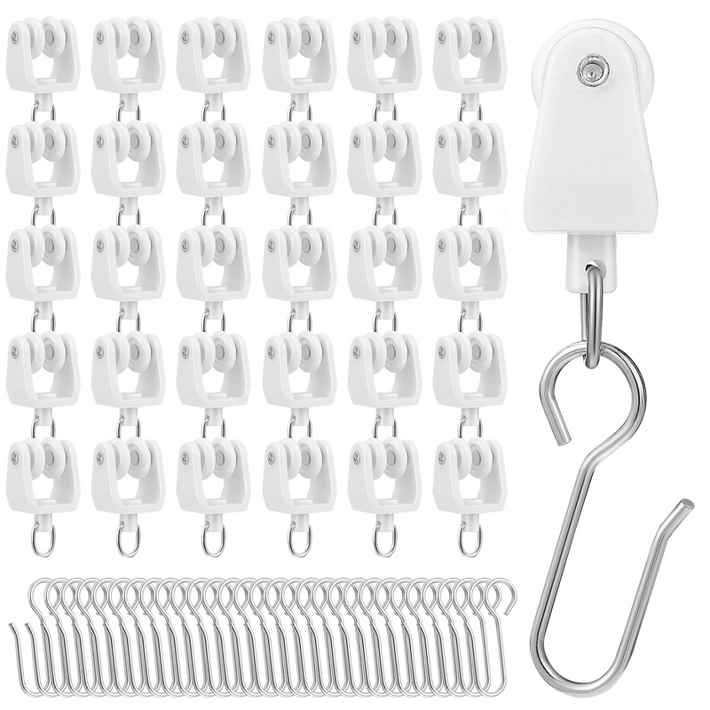 30 Pcs Ceiling Hook up Accessories Curtain Rod Track Glider Rollers for Curtains Plastic Iron Gliders with Hooks