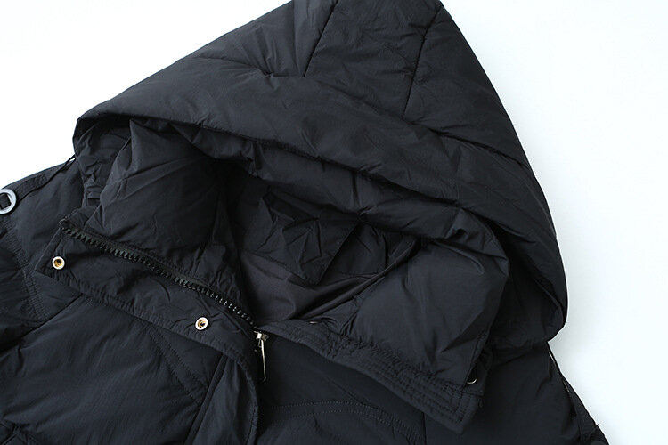 여성용 두꺼운 후드 따뜻한 화이트 덕 다운 재킷, 포켓 루즈 슬림 긴 소매 통근 코트, 가을 겨울 신상 코트, C3D633QD