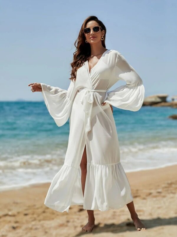 Neu in Kleidern sexy heißen Verkauf lange Ärmel Strand Vertuschungen solide bedruckte Frauen Bade bekleidung weibliche Badeanzug Tonic Beach wear