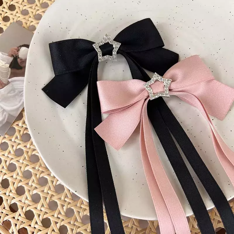 Vintage Pink Velvet Crystal Bow Hair Clip, Long Ribbon Hairpin, presilhas, Headband para mulheres, Girl Hair Accessories, Wedding Jewelry