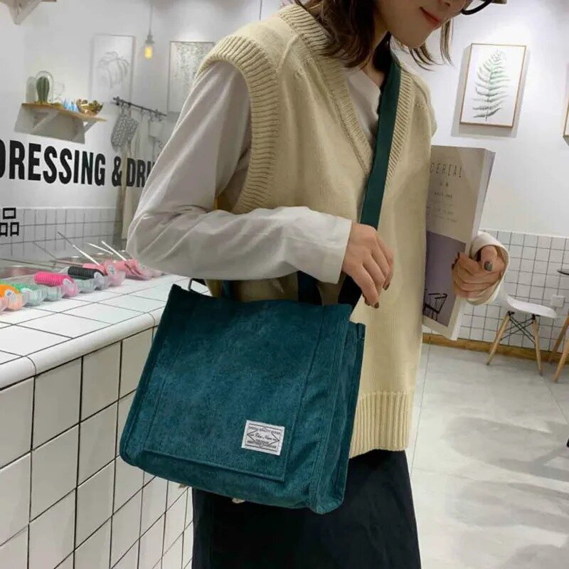 Sztruksowe damskie torba na ramię sztuka Retro płócienne torby Crossbody dla kobiet 2023 bawełniane torebki na suwak luksusowy projektant