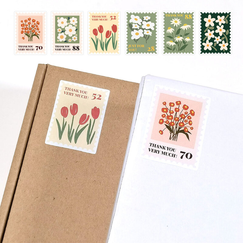 30-120pcs Thank You Rectangle Sticker Scrapbook Envelope Seal Sticker Gift Flower Decoration Stationery Label Sticker