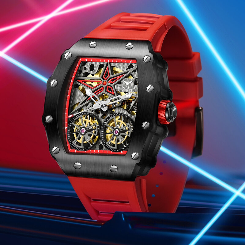 Nova marca de moda oco relógios de luxo relógio masculino à prova dwaterproof água relógio mecânico automático completo onola