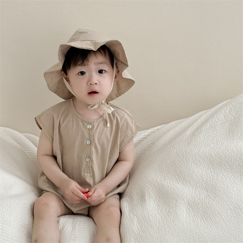2024 Summer New Baby Sleeveless Romper Solid Newborn Toddler Casual Strap Jumpsuit Infant Boy Girl Thin Cotton Overalls 0-24M
