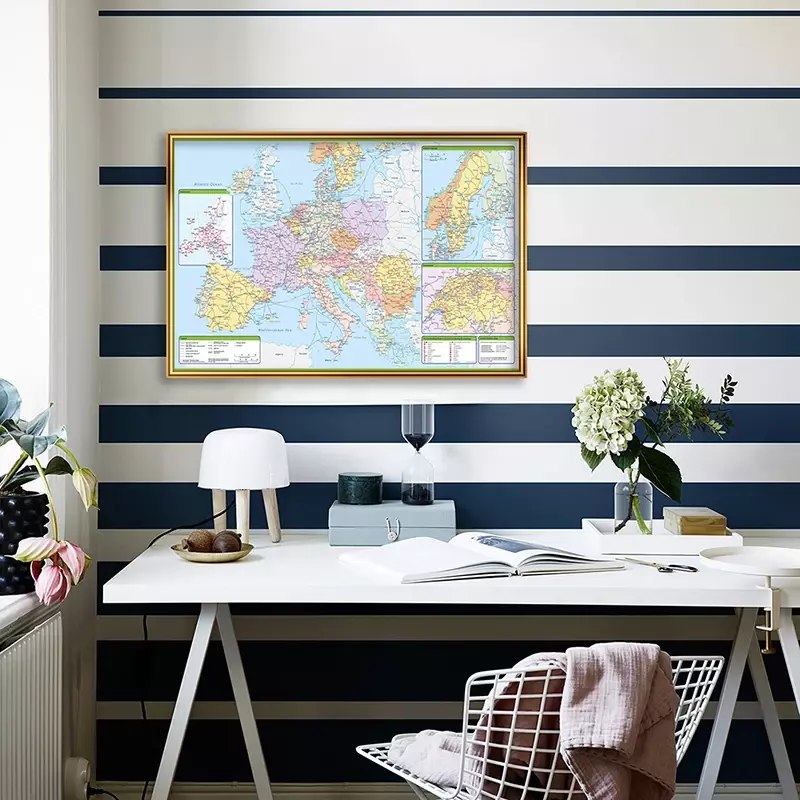 Póster Artístico de pared con estampado del mapa de Europa, lienzo no tejido, material escolar, decoración del hogar para aula, 59x42cm