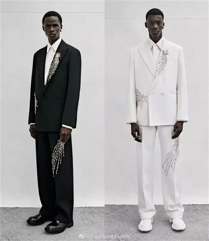 Luxury Crystal Black Men Suits Set 2 Piece Blazer+Pants Custom Made Black Jacket Groom Wedding Tuxedo Coat