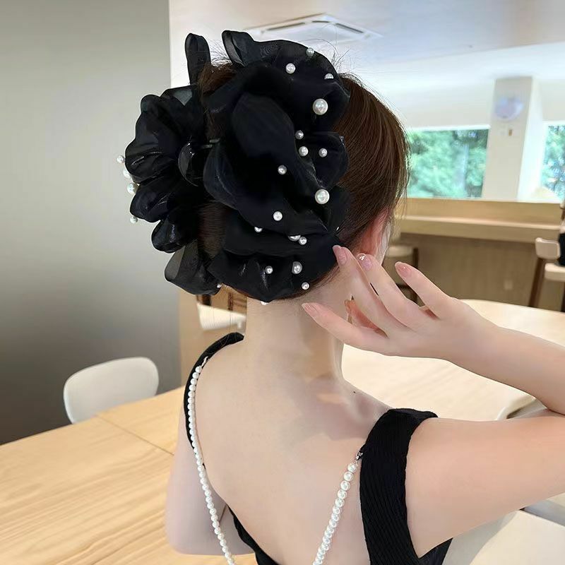 Fashion Mesh Hair Clips for Women Temperament Pearl Hair Claws Shark Clip French Hair Accessories Korean Girls Hairpin Headwear