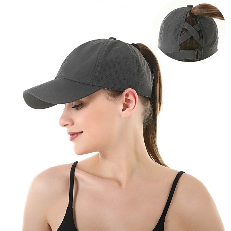女性用速乾性ポニーテール野球帽,クロスストラップ付きスポーツキャップ,スナップバック,調節可能,アウトドアスポーツ用