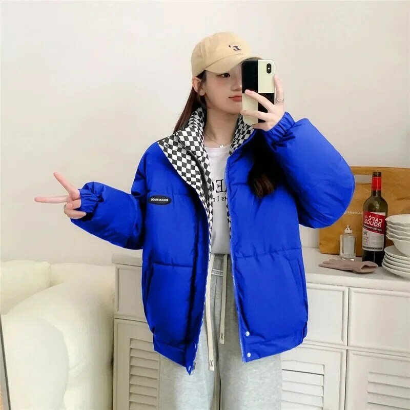 2024 New Winter Parka Women Thick Down Cotton Padded Coats Stand Collar Loose Down Overcoat Short Large Size Outwear Warm Parkas
