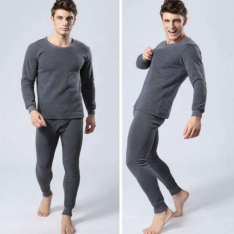 Conjunto de roupas íntimas térmicas masculinas, pijama de inverno, forro velo grosso, manga longa, gola redonda, elástico, roupa caseira