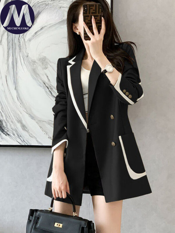 Blazer elegante de manga tres cuartos para mujer, chaqueta informal holgada de oficina, moda coreana, primavera y otoño, novedad