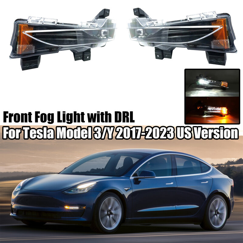 النسخة الأمريكية 2017-2023 ل تسلا نموذج 3/Y سيارة الجبهة الضباب ضوء القيادة مصباح LED DRL العنبر أعلى مستوى اليسار واليمين