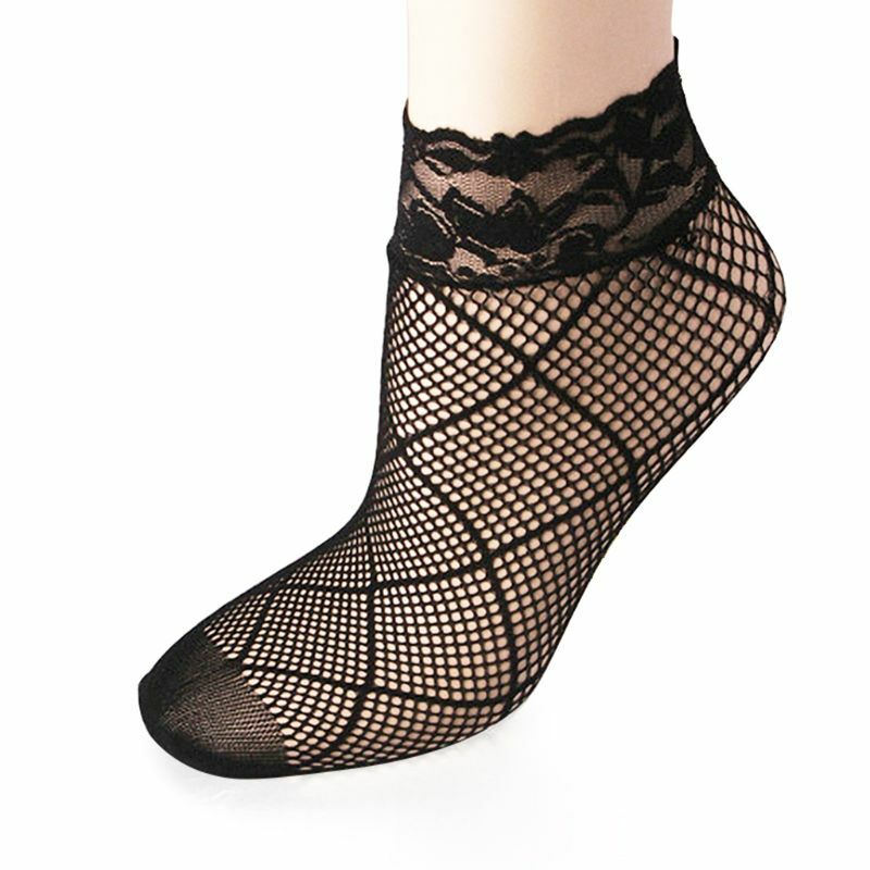 Женские сексуальные летние короткие носки выше лодыжки сетчатые черные цветочные кружевные носки