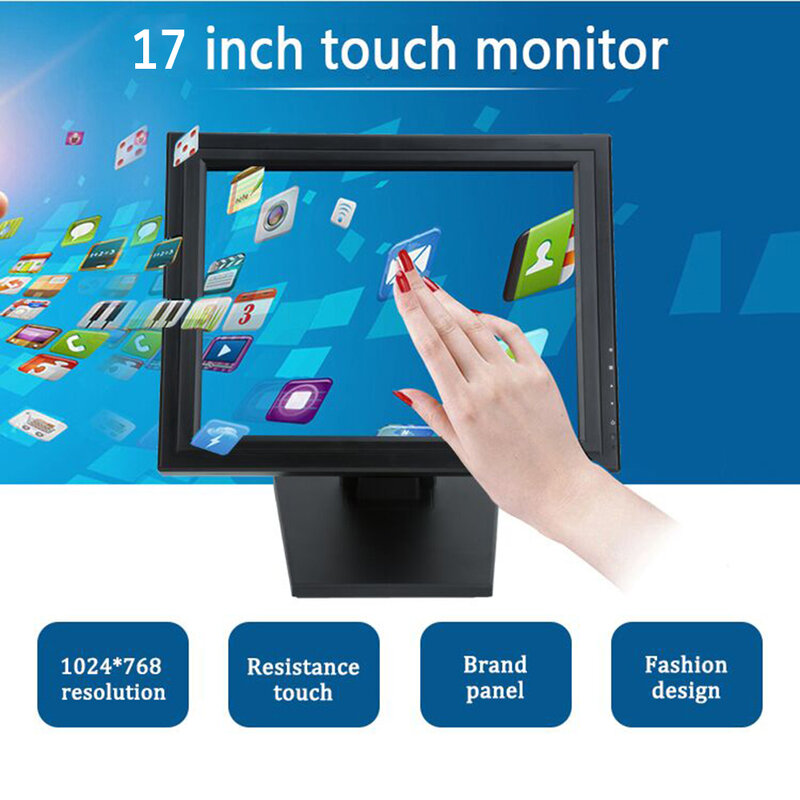 Monitor LED de alta resolución, pantalla táctil integrada de 17 pulgadas, resolución de 1280x1024, VGA