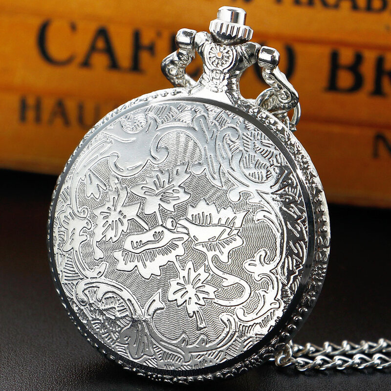 Neues Produkt Mode Silber Luxus Quarz Taschenuhr Herren Frauen Geschenk Edelstahl Dame Anhänger Halskette Uhr
