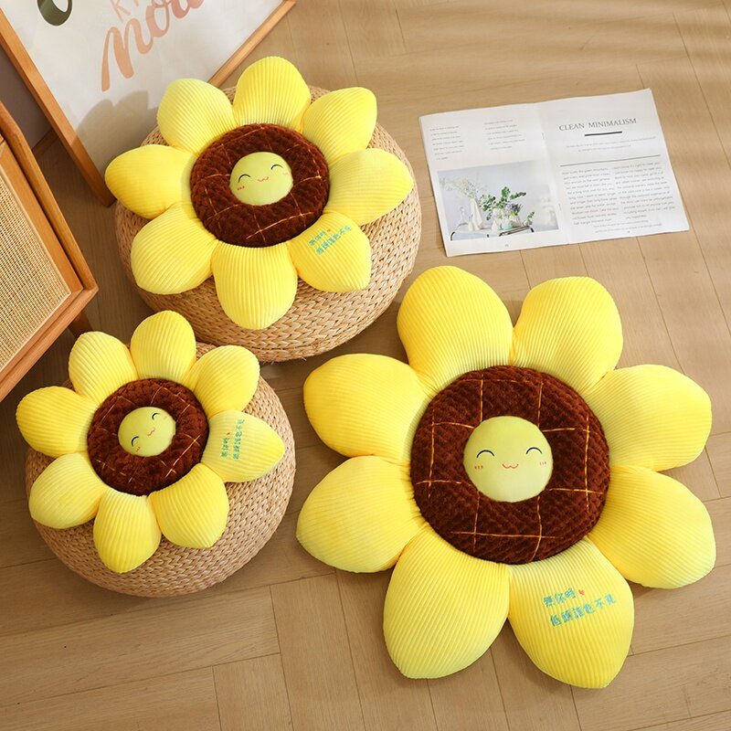 40/50/70cm Cut Smille Sunflower Plush Plant Seat Cushion Soft Stuffed Plant Flower Pillow Sofa Chair Indoor Floor Mat Girls Gift