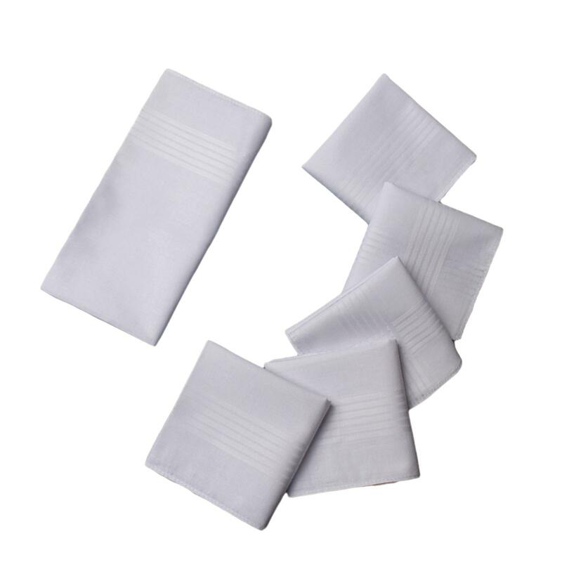 6Pcs White Mens Handkerchief Hankies Hanky Combed Gift Soft Pocket Square for Father Gentlemen Party Wedding Everyday Use
