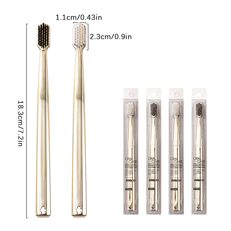 1Pcs Soft Toothbrush Men Women Adult Toothbrush Electroplate Gold Color Dental Brushes Toothbrushes