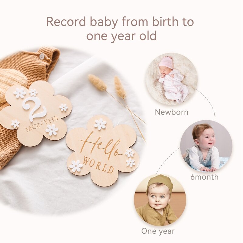 赤ちゃん,新生児,誕生日プレゼント,お土産,写真アクセサリー用の木製フラワー型カード
