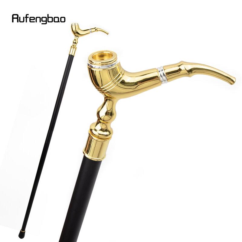 Golden Pipe Pattern Single Joint Walking Stick Decorative Cospaly Fashionable Walking Cane Halloween Crosier 93cm