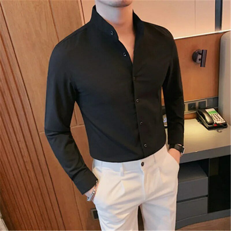 5XL smoking koszule męskie na wesele eleganckie Camisa formalna biała koszula męska Slim Fit z długim rękawem bluzki męskie 2024