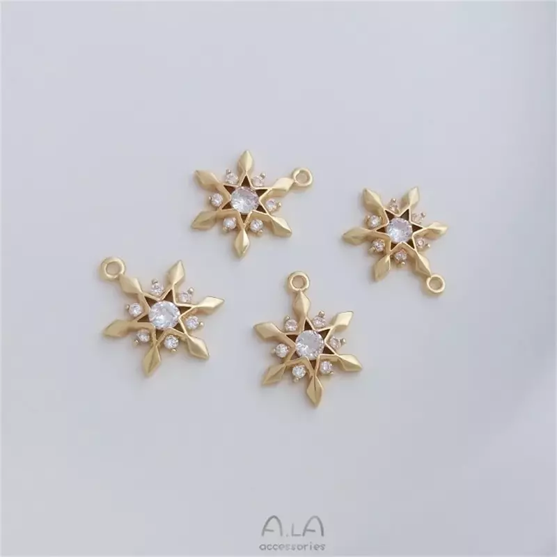Pendentif flocon de neige étoile à six branches, enduit d'or 14 carats, classique, bricolage, bijoux faits à la main, collier, breloque, K291