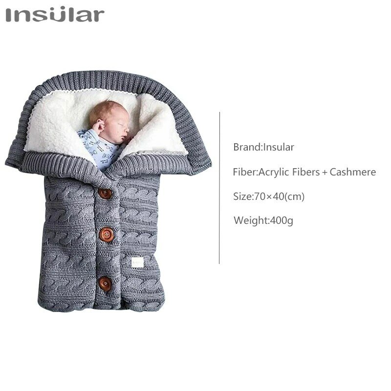Saco de dormir de malha quente para bebês, carrinho Footmuff, saco do sono, malha lã swaddling cobertor para recém-nascidos, saco de dormir infantil, envelope de inverno