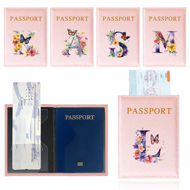 Tampa protetora impermeável do passaporte, cor-de-rosa, suporte do passaporte, borboleta, série da letra, acessórios do curso