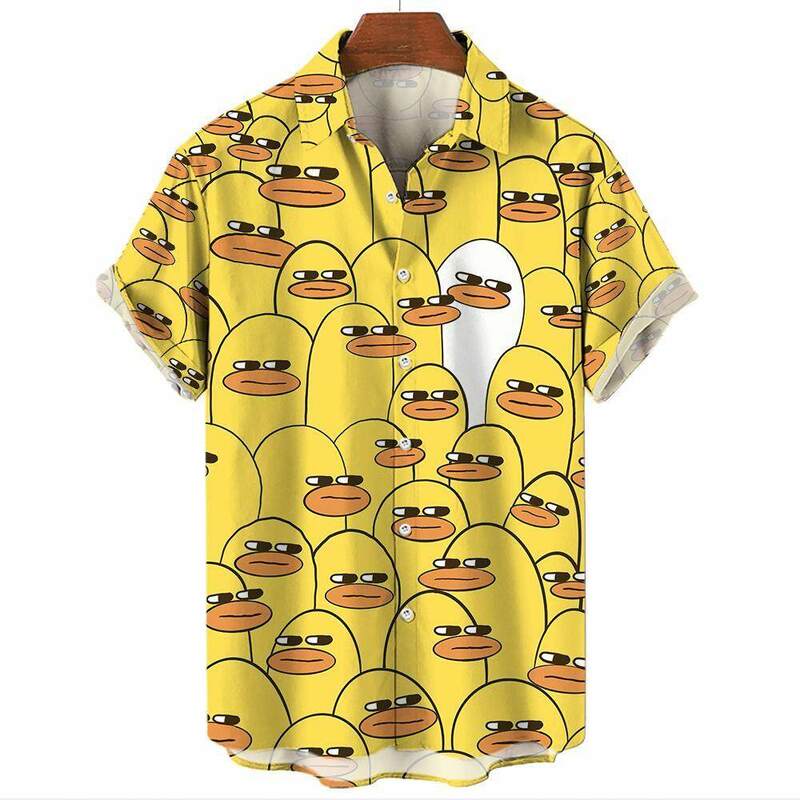 Men's Shirts For Men Cute little Bear 3d Print Tops Casual Men's Clothing Summer Yellow Duck Casual  Short Sleeved Unisex Shirt
