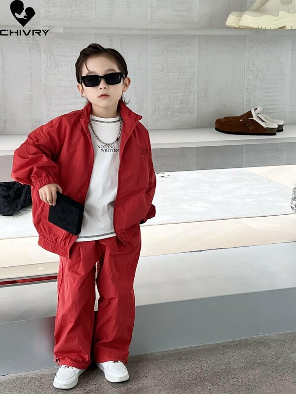New 2023 Kids Fashion Clothing Sets Spring Autumn Boys Casual Solid Zipper Jackets with Pants Children Sports Suit Clothes