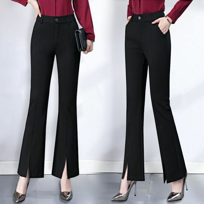 2024 Women's Spring Autumn Fashion High Waist Split Pants Female Solid Color Casual Pant Ladies Long Wide-leg Trousers Y698