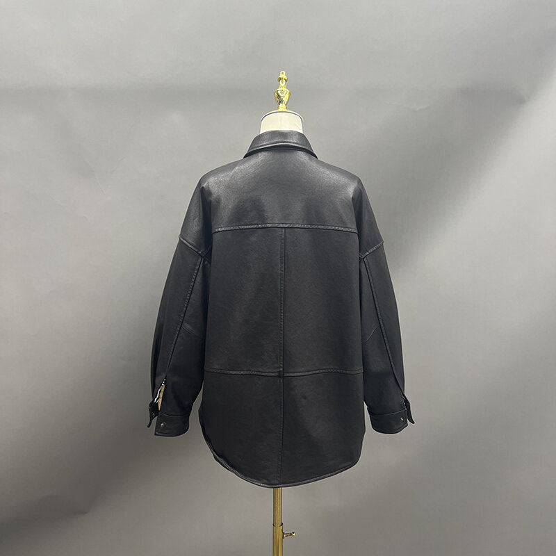 JANEFUR-chaqueta de cuero para mujer, abrigo de piel auténtica a la moda, novedad de primavera y otoño, 2024