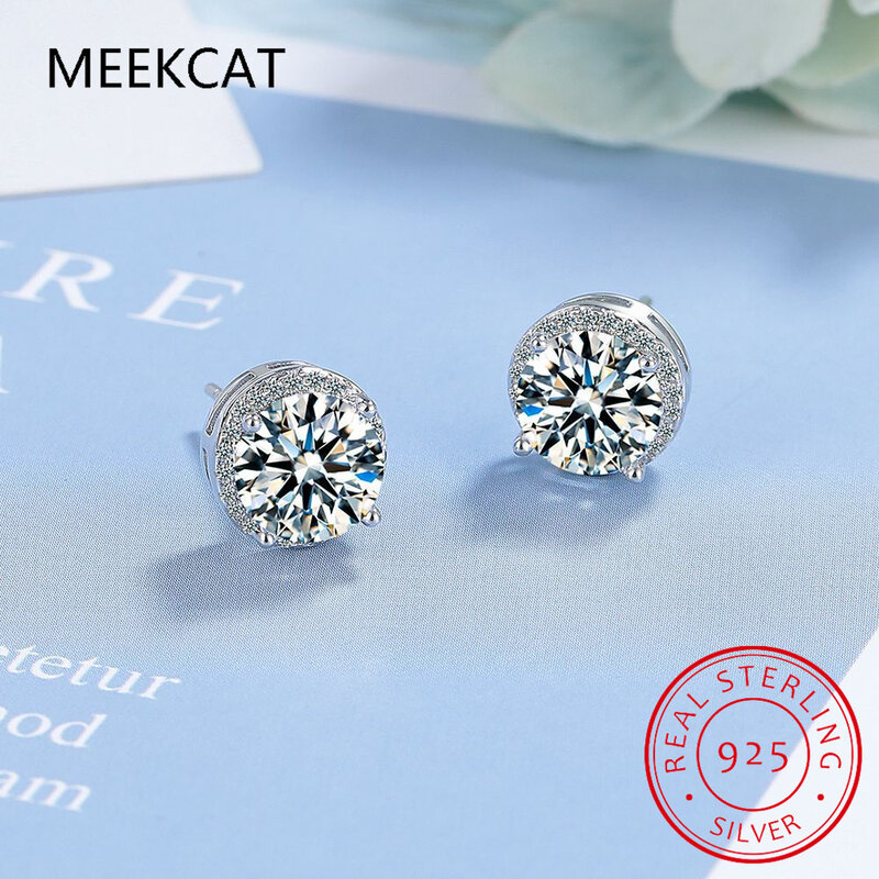 Moissanite Diamond Stud Earrings for Women 925 Sterling Silver Round Halo Earrings Luxury Wedding Jewelry