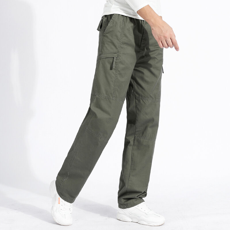 Men's Tactical Cargo Pants Plus Size Zipper Pockets Military Pants Drawstring Cotton Loose Fit Fishing Trousers for Men