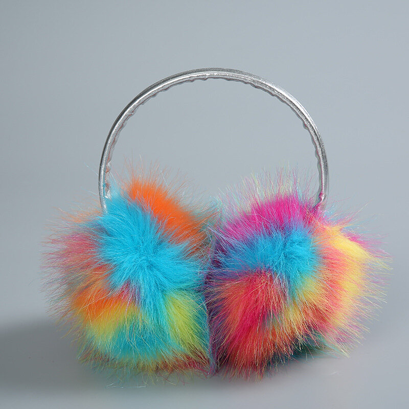 Kolorowe nauszniki sztuczne futro (królik) na zimno dziewczęce uszy zakrywają modne podgrzewacze kolorowe nauszniki pluszowe Gradient nauszniki