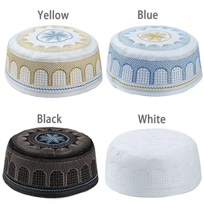 1 Pc Muslim Hats Cotton Embroidery Arab Men Prayer Hat Musliman Turban Man Hijab Bonnet Saudi Arabian Islam Jewish India Caps