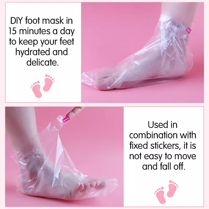 Sacos plásticos descartáveis transparentes do pé do PE, Filme do pé para a desintoxicação SPA, Prevenir a infecção, Cuidados rachados dos pés, Ferramentas do pedicure, 100Pcs