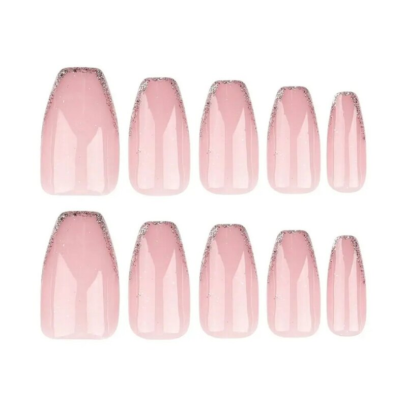 24 szt. Długie baleriny sztuczne paznokcie francuski czysty kolor różowe sztuczne paznokcie pełne okładki na paznokciach DIY odpinany Manicure