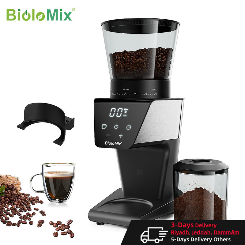 BioloMix-Moulin à café électrique automatique, broyeur à bavures, 30 vitesses pour expresso, café américain, verser sur le stockage visuel des haricots