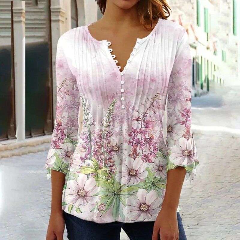 Camisa elegante para mujer, blusa informal con estampado de temperamento, Top de calle
