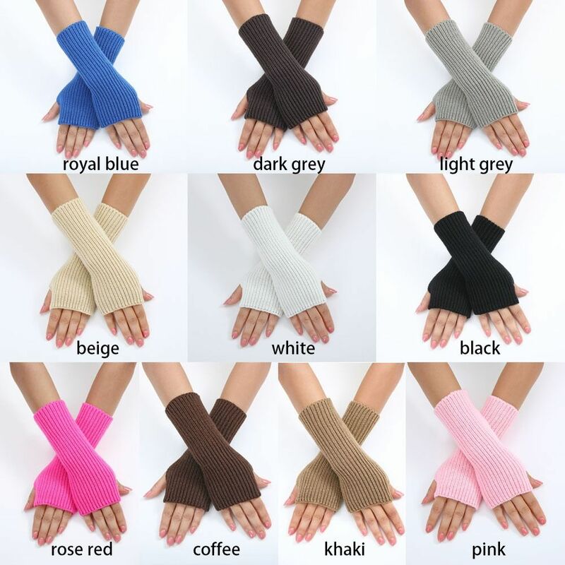 Solid Color Knitted Gloves Fashion Stripe Fingerless Wrist Gloves Woolen Yarn Wrist Sleeves Warmer Mittens Student