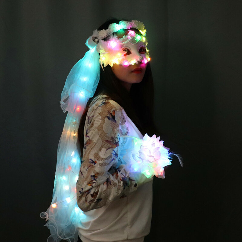 Farbe LED Glowing Kränze Schleier Musik Festival Party Elektronische Aussaat Ausrüstung Bühne Leistung Schleier Prinzessin Haar ornamente