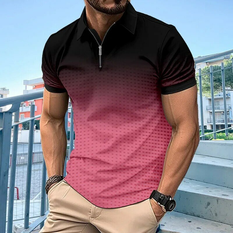 Camiseta informal de verano para hombre, Polo de manga corta, camiseta transpirable con cremallera, ropa de moda de negocios
