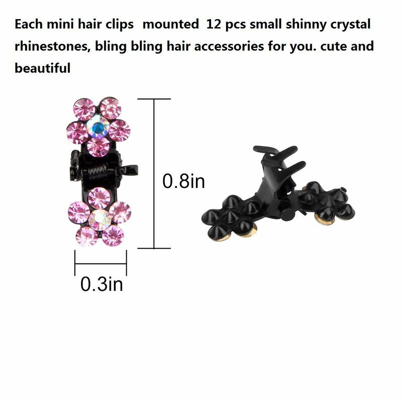 12 pcs/Set Glitter berlian imitasi warna-warni bunga Mini tidak licin logam rambut cakar aksesoris rambut untuk anak perempuan jepit rambut