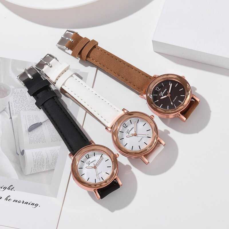 Kegllect-ساعة يد كوارتز نسائية ، حزام جلد صناعي ، ساعة عصرية